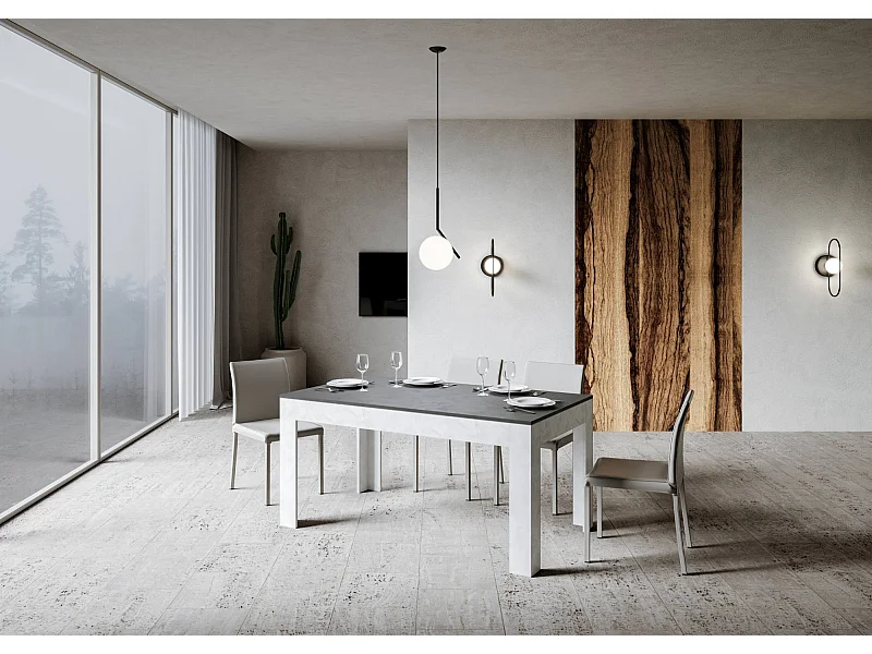 Table extensible 90x160/220 cm Bibi Mix dessus Anthracite Spatulé cadre Blanc Spatulé