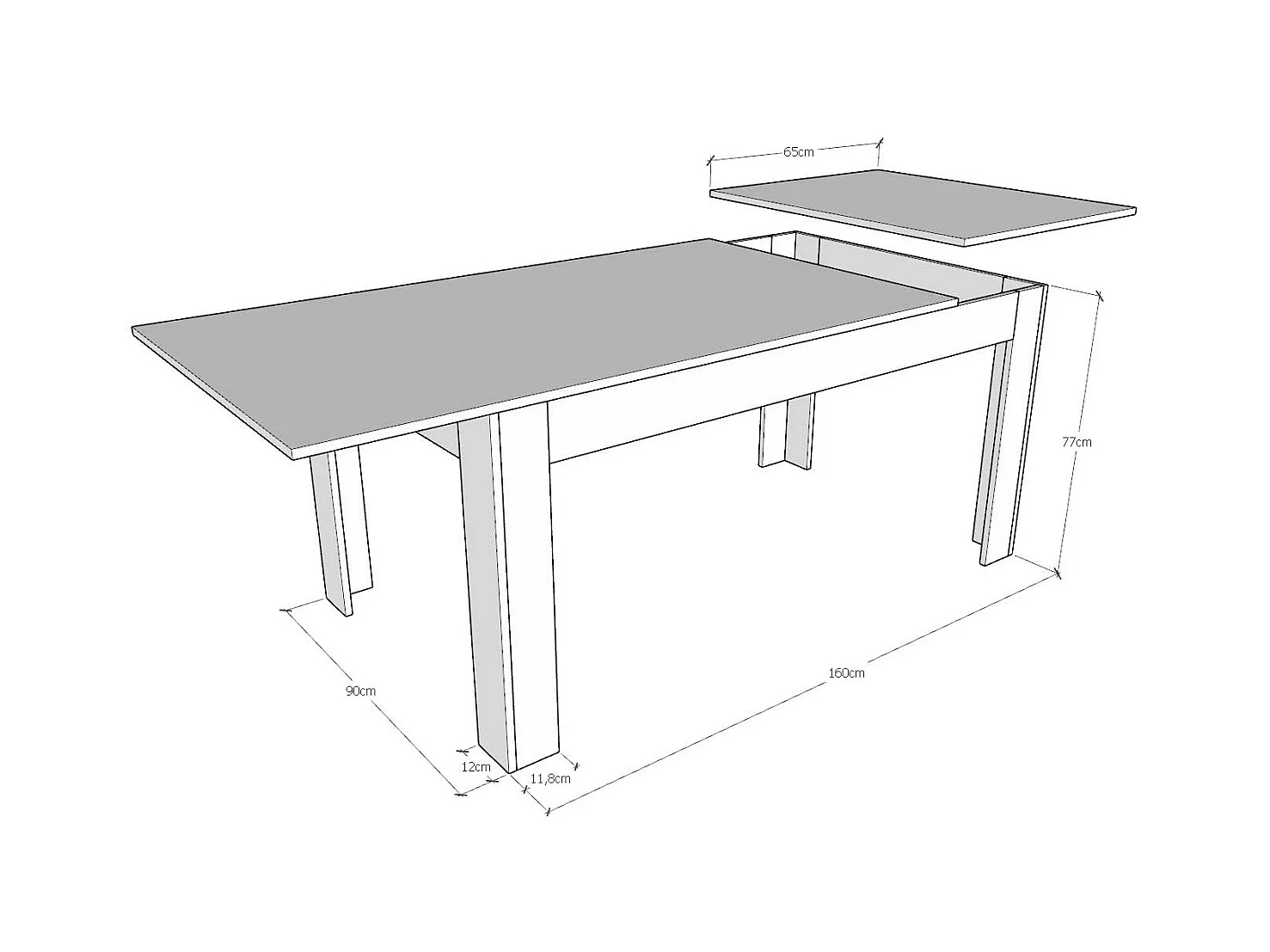 Uitschuifbare tafel 90x160/220 cm Bibi Mix blad structuur antraciet - ondersteuning structuur wit