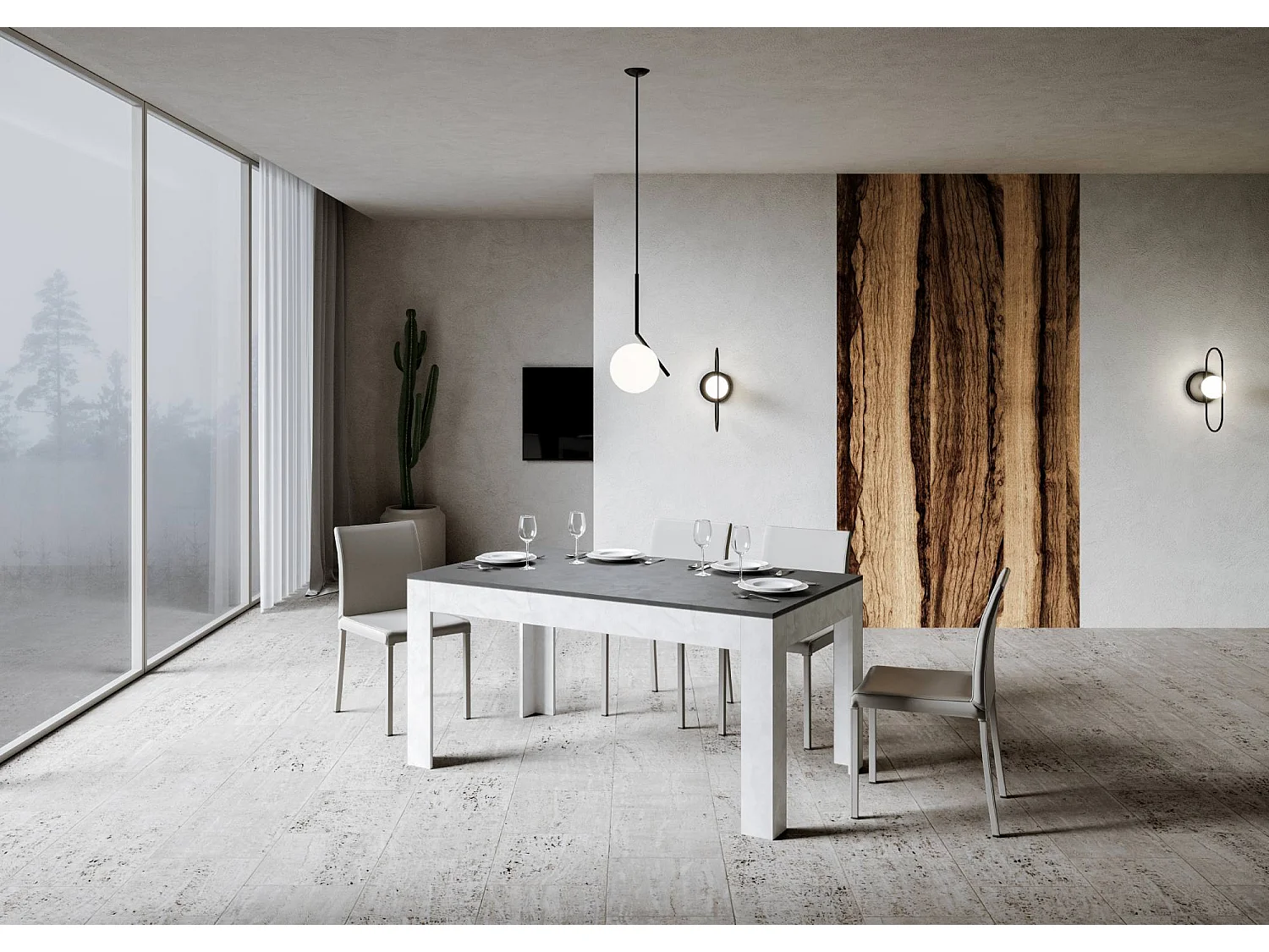 Table extensible 90x160/220 cm Bibi Mix dessus Anthracite Spatulé cadre Blanc Spatulé