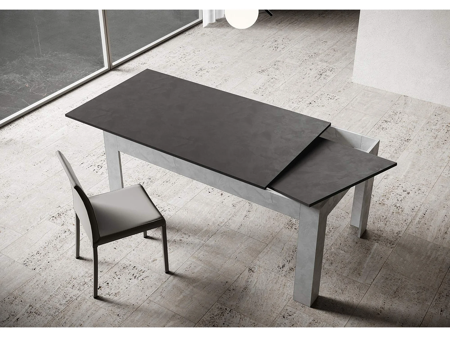 Table extensible 90x160/220 cm Bibi Mix dessus Anthracite Spatulé cadre Blanc Spatulé