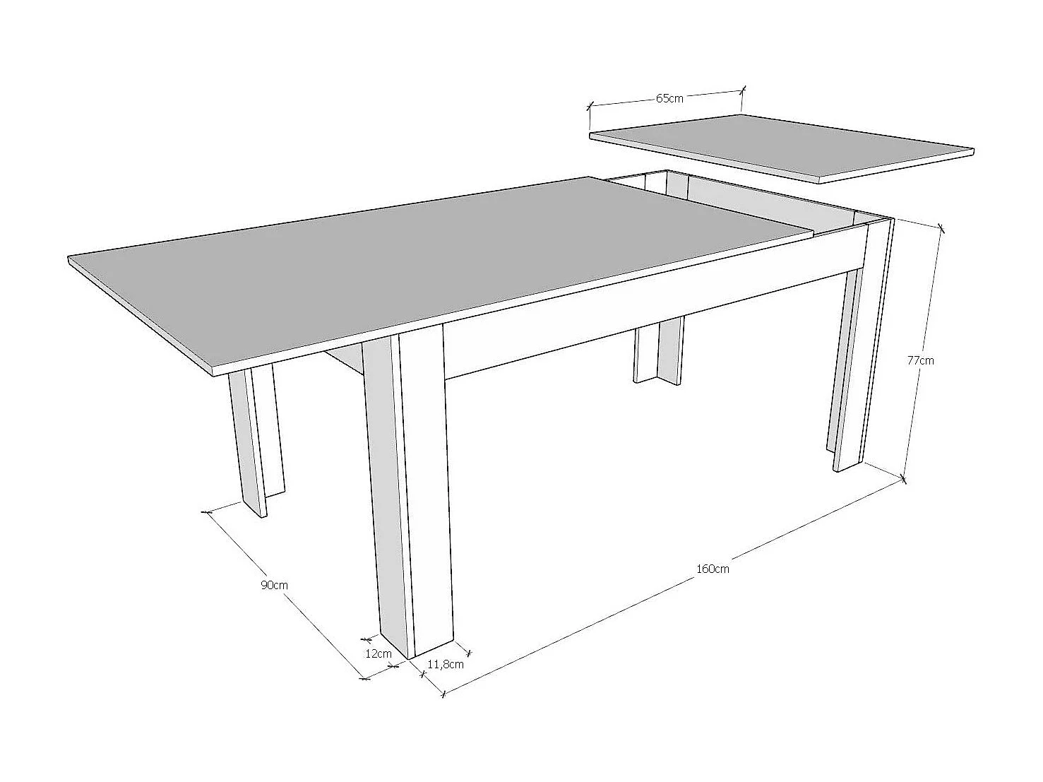 Table extensible 90x160/220 cm Bibi Mix dessus Blanc Spatulé cadre Anthracite Spatulé