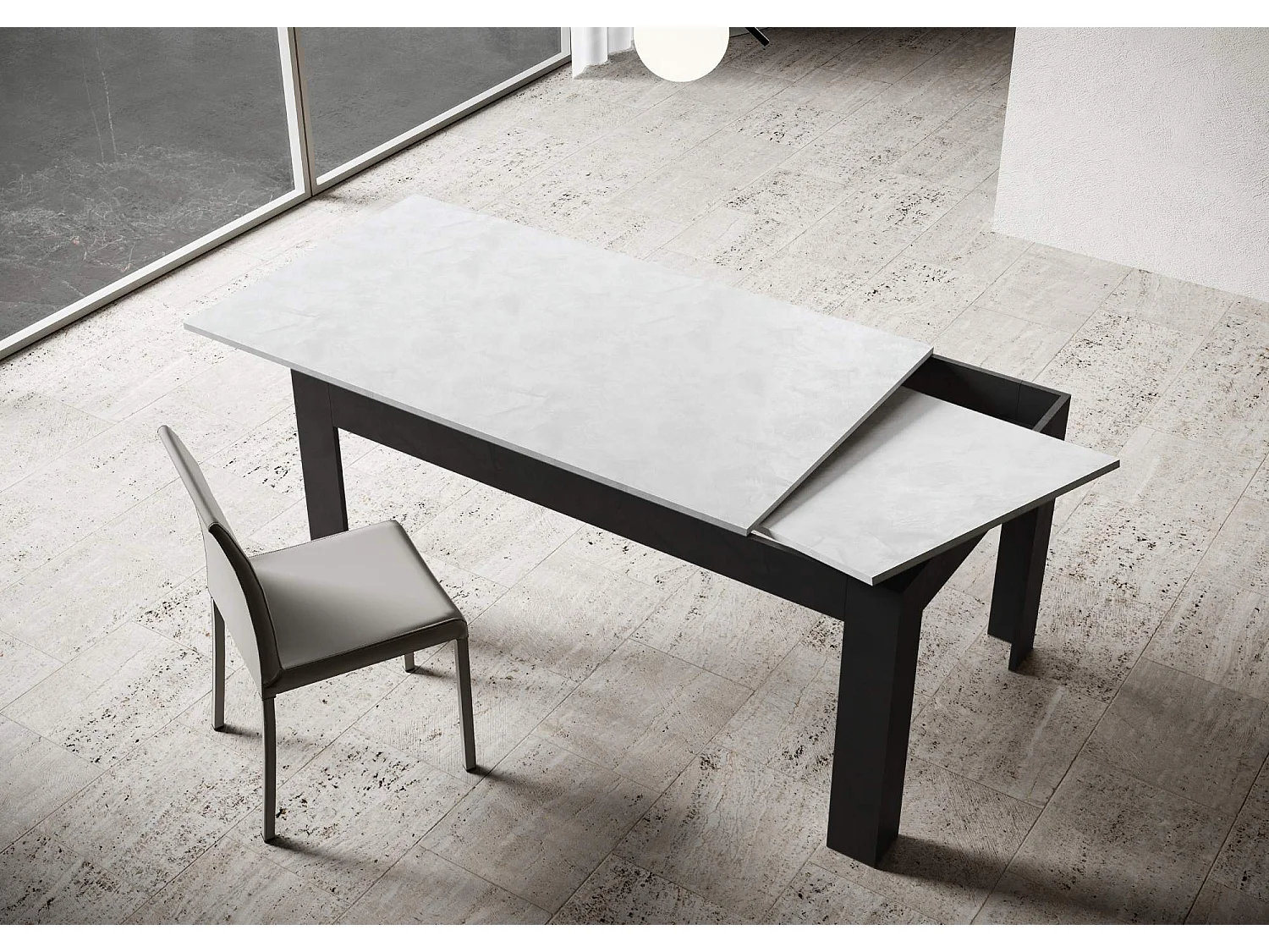 Uitschuifbare tafel 90x160/220 cm Bibi Mix blad structuur wit - ondersteuning structuur antraciet