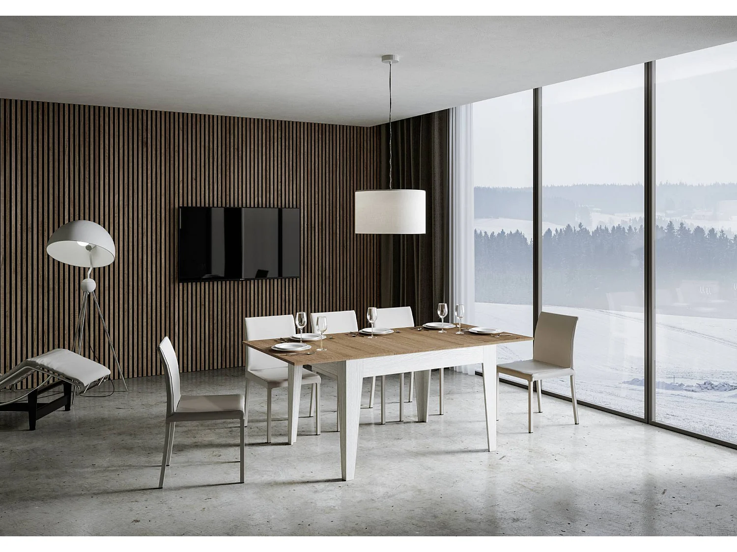 Table extensible 90x120/180 cm Cico Mix dessus Chêne Nature cadre Frêne Blanc