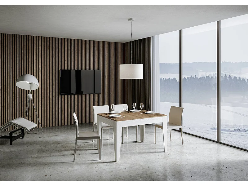 Ausziehtisch 90x120/180 cm Cico Mix Hauptplatte Eiche Natur Tischbasis Esche weiß