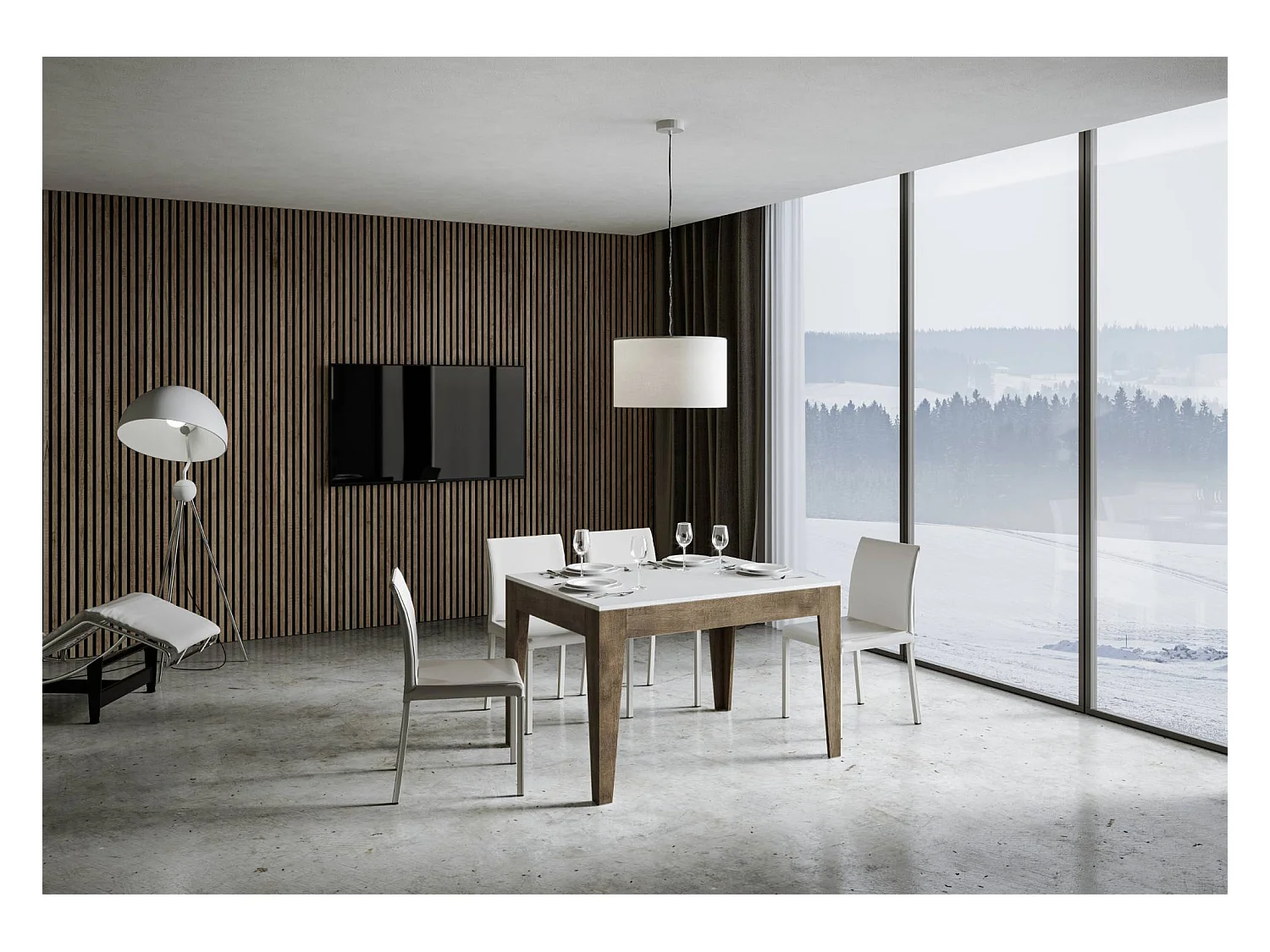 Table extensible 90x120/180 cm Cico Mix dessus Frêne Blanc cadre Noyer