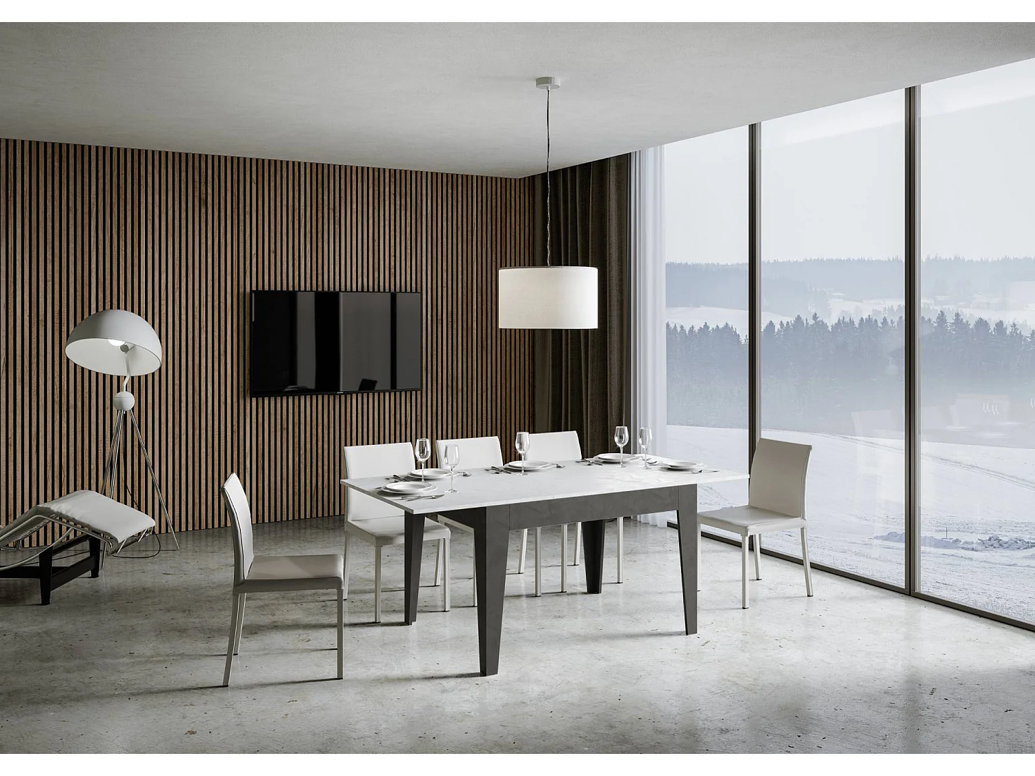 Table extensible 90x120/180 cm Cico Mix dessus Blanc Spatulé cadre Anthracite Spatulé