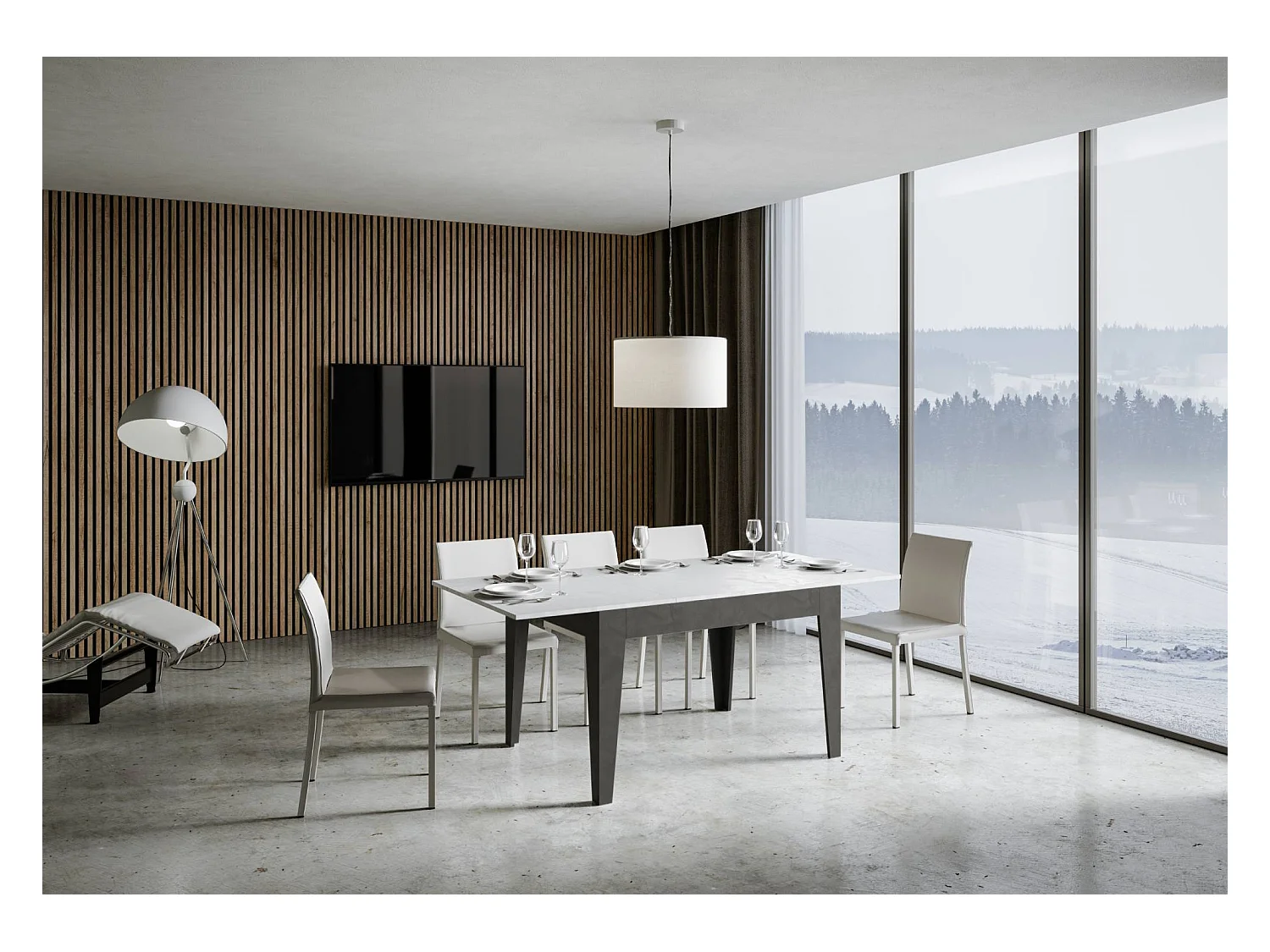 Uitschuifbare tafel 90x120/180 cm Cico Mix blad structuur wit - ondersteuning structuur antraciet