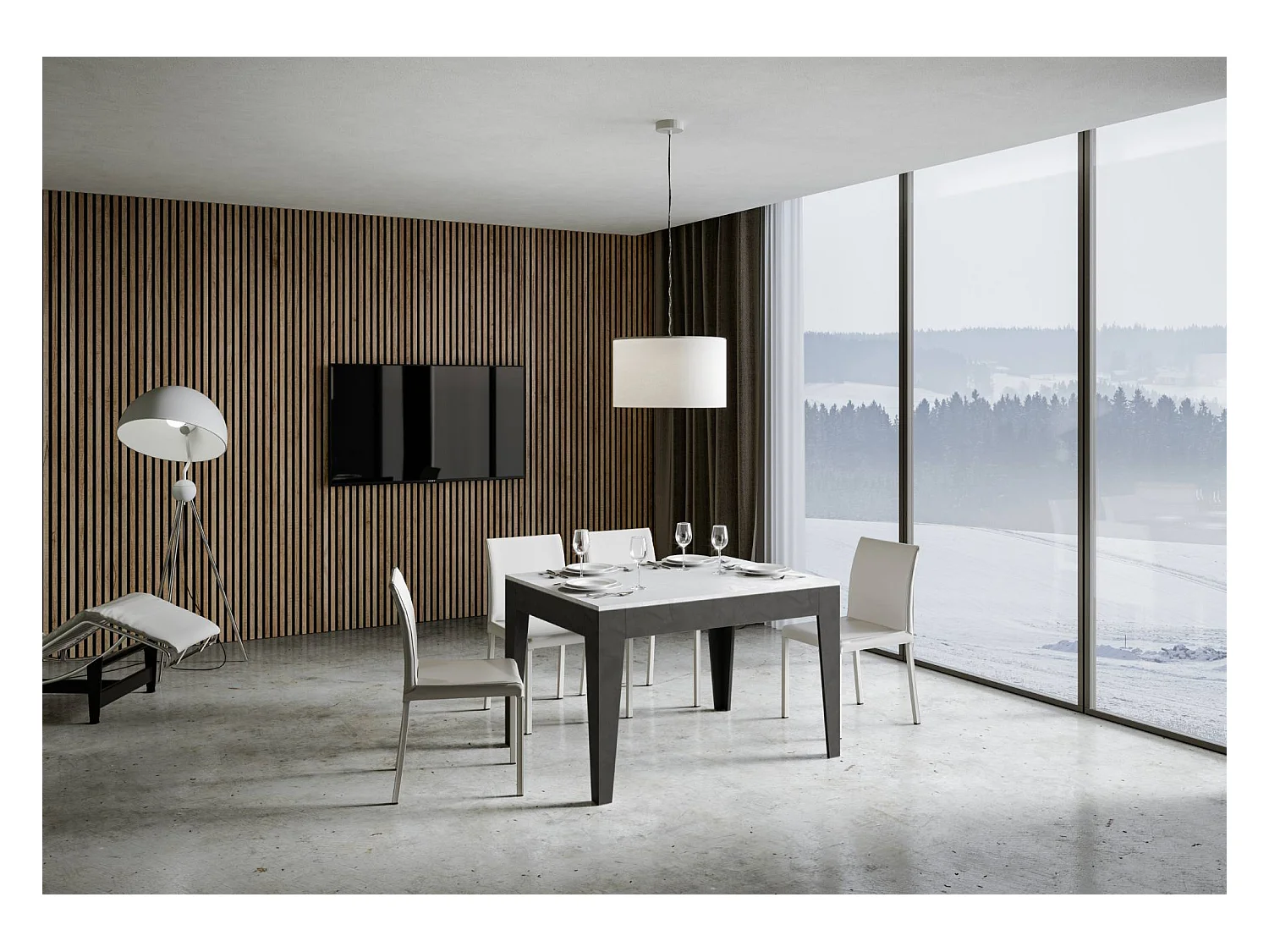 Uitschuifbare tafel 90x120/180 cm Cico Mix blad structuur wit - ondersteuning structuur antraciet