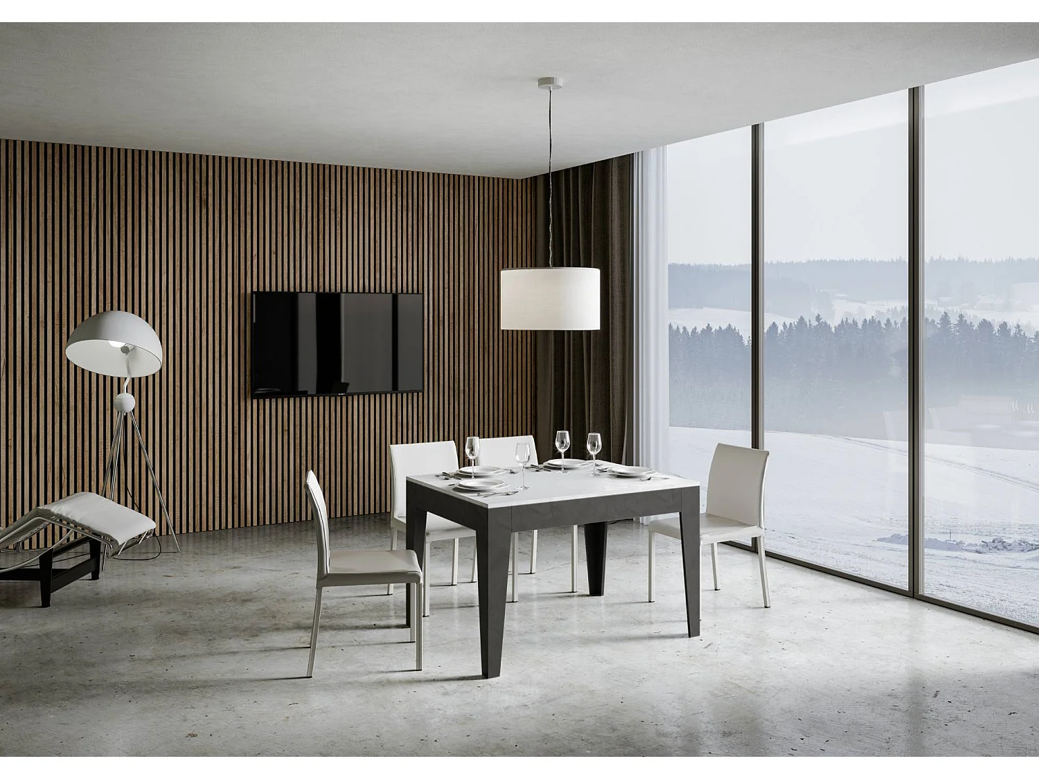 Ausziehtisch 90x120/180 cm Cico Mix Hauptplatte Effekt weiß gespachtelt Tischbasis Effekt anthrazit gespachtelt