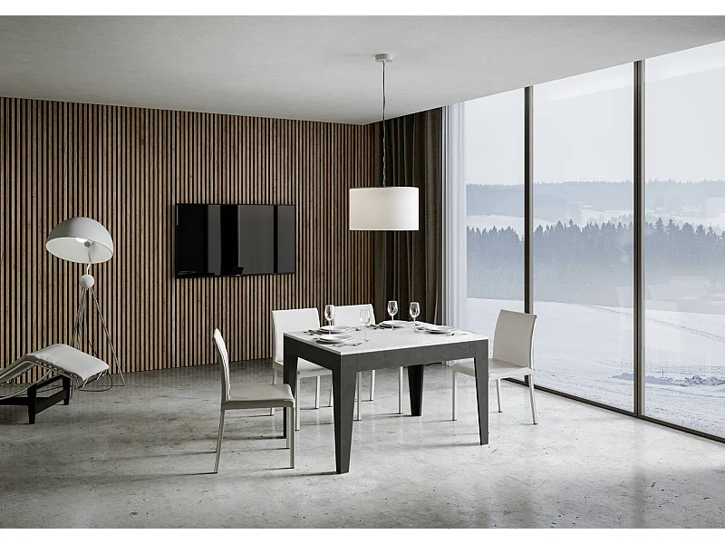 Ausziehtisch 90x120/180 cm Cico Mix Hauptplatte Effekt weiß gespachtelt Tischbasis Effekt anthrazit gespachtelt