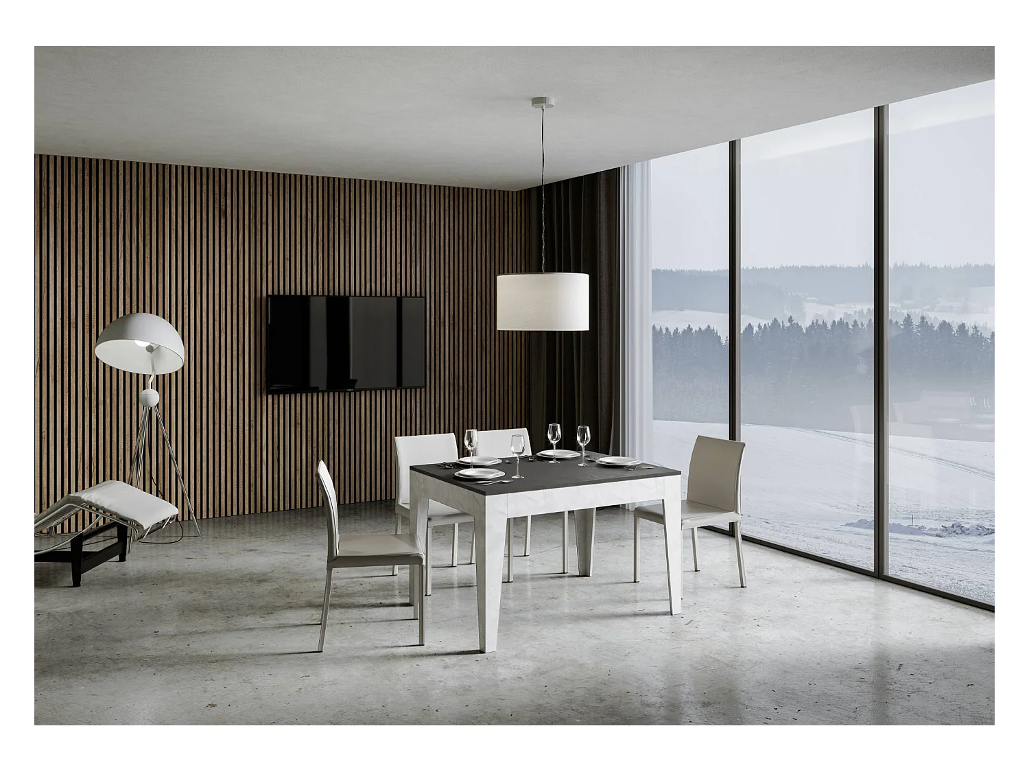 Table extensible 90x120/180 cm Cico Mix dessus Anthracite Spatulé cadre Blanc Spatulé