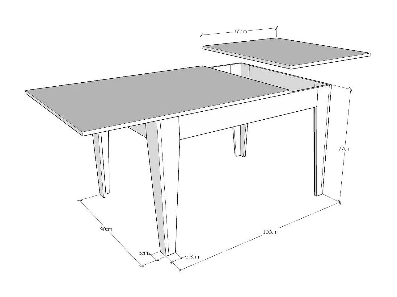 Table extensible 90x120/180 cm Cico Mix dessus Anthracite Spatulé cadre Blanc Spatulé