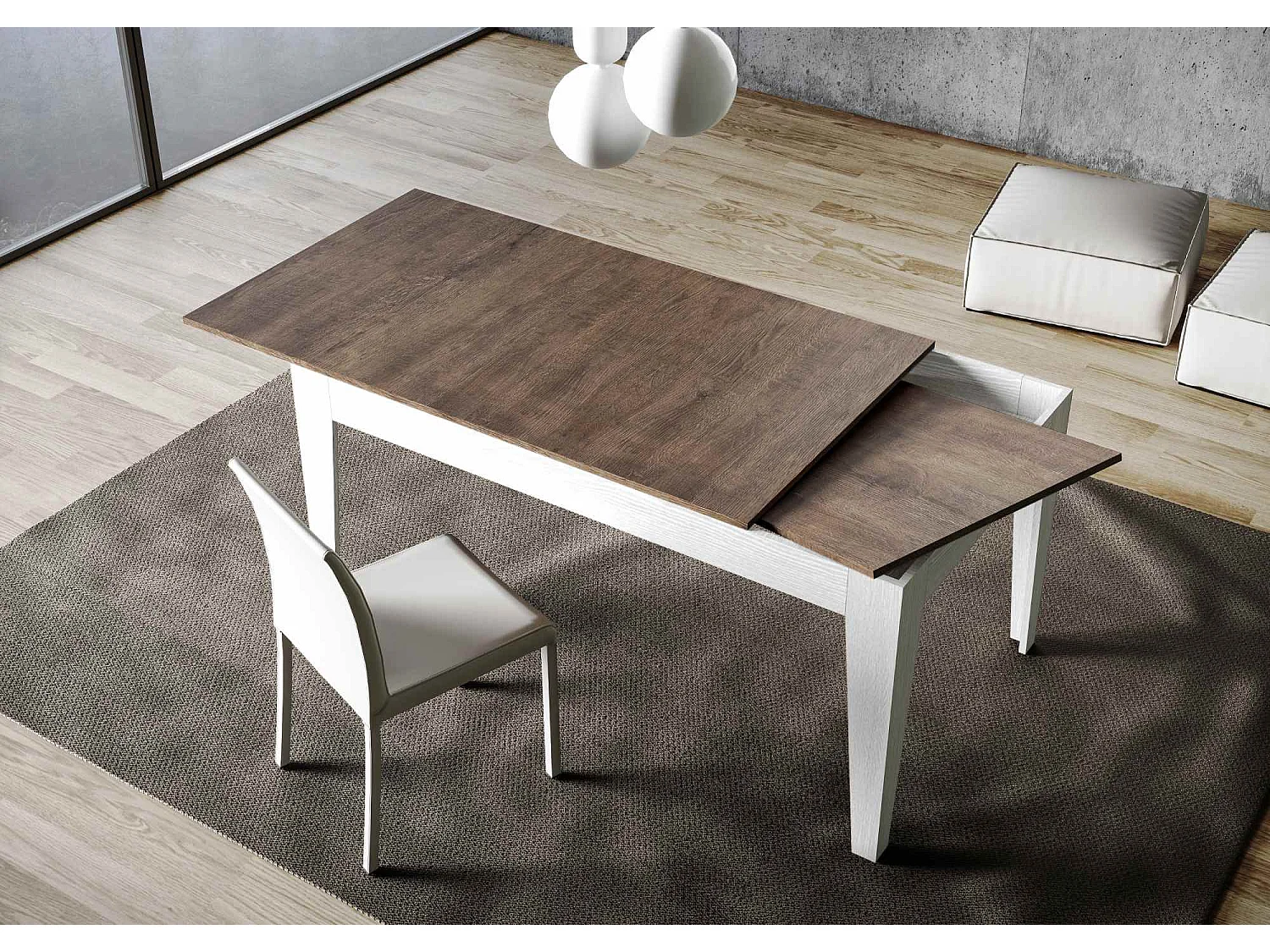 Table extensible 90x120/180 cm Cico Mix dessus Noyer cadre Frêne Blanc