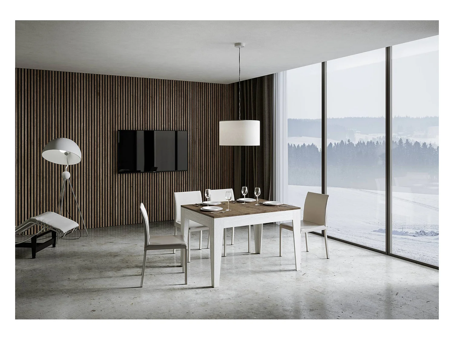 Table extensible 90x120/180 cm Cico Mix dessus Noyer cadre Frêne Blanc