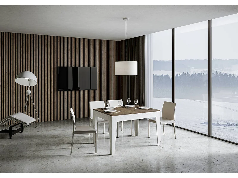 Table extensible 90x120/180 cm Cico Mix dessus Noyer cadre Frêne Blanc