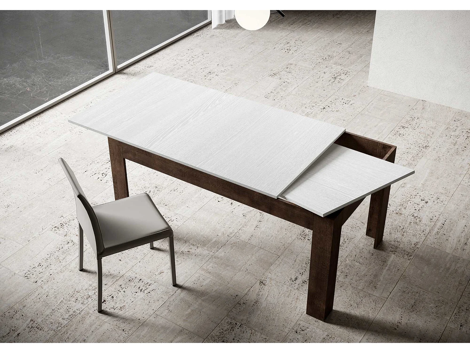 Table extensible 90x160/220 cm Bibi Mix dessus Frêne Blanc cadre Noyer