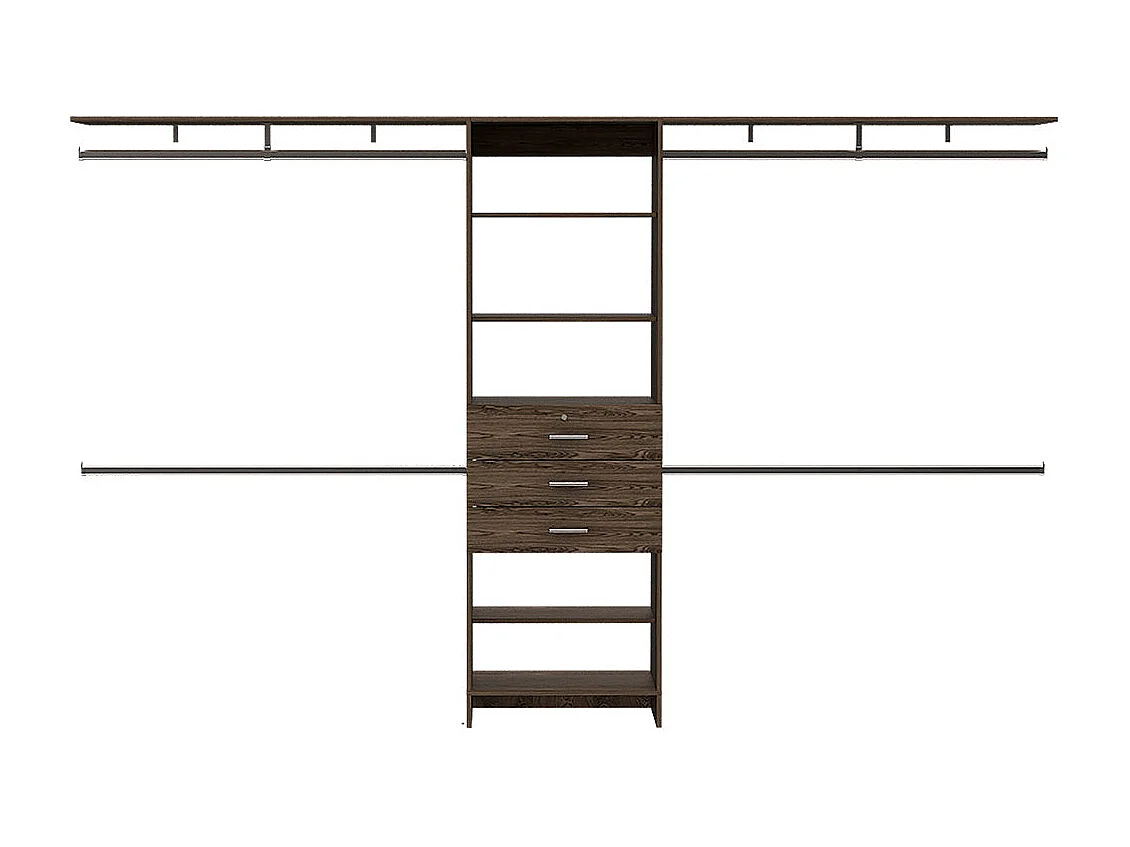 Armario Abierto Plego, con 3 cajones,  estantería y barras de colgar  , 187.45 cm  X 299.97 cm  X 41.40 cm  , Marrón