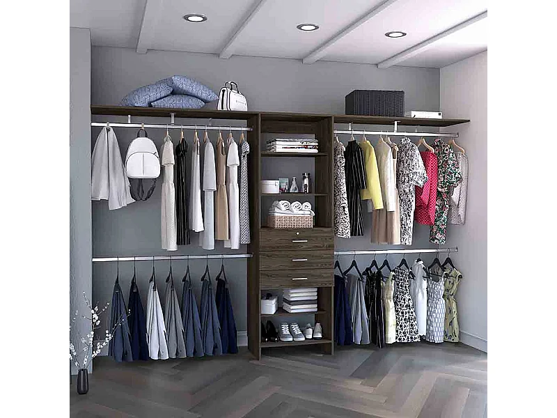 Armadio a giorno Plego, con 3 cassetti, ripiano e appendiabiti, 187.45 cm X 299.97 cm X 41.40 cm , Marrone