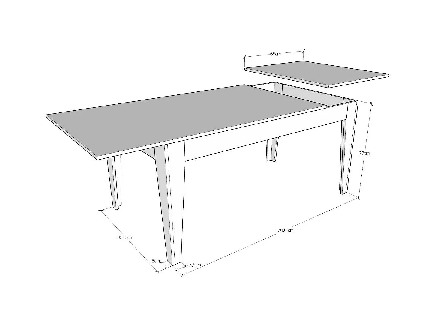 Uitschuifbare tafel 90x160/220 cm Cico Mix blad structuur antraciet - ondersteuning structuur wit