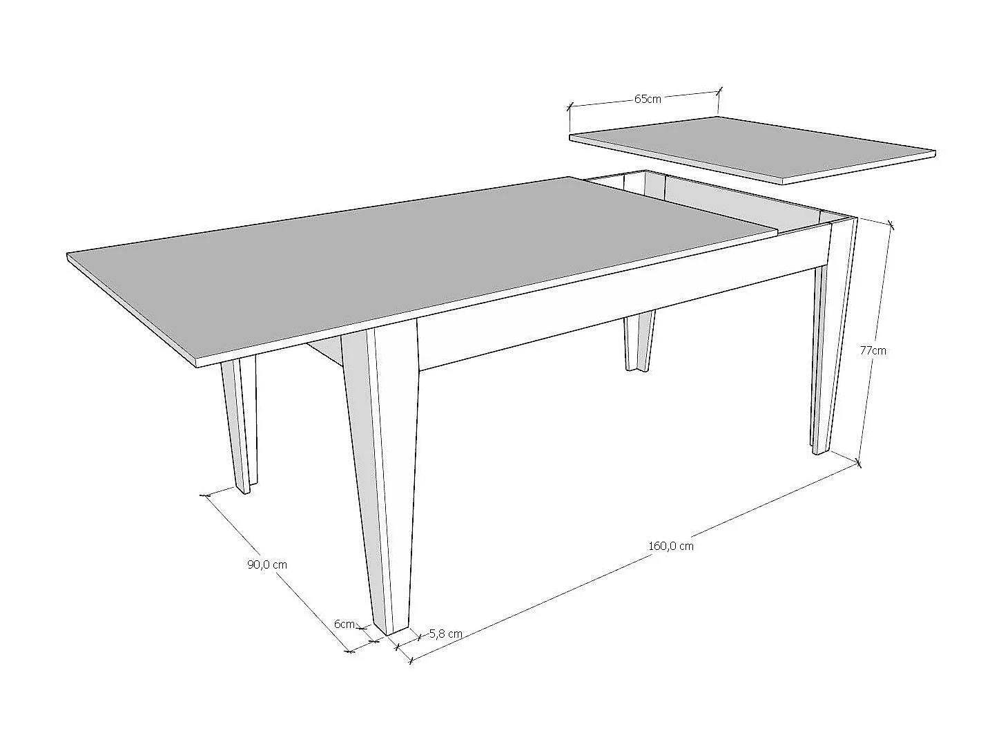 Uitschuifbare tafel 90x160/220 cm Cico Mix blad structuur antraciet - ondersteuning structuur wit