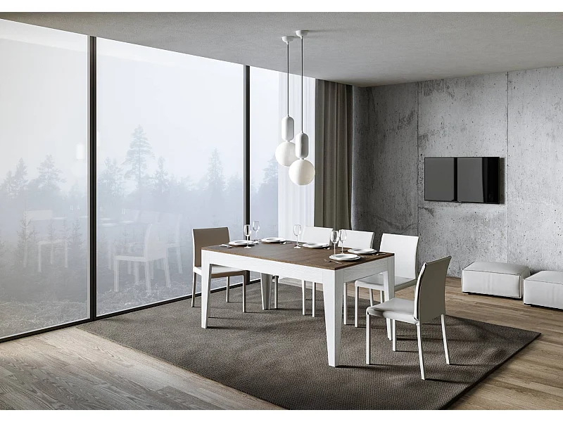 Table extensible 90x160/220 cm Cico Mix dessus Noyer cadre Frêne Blanc