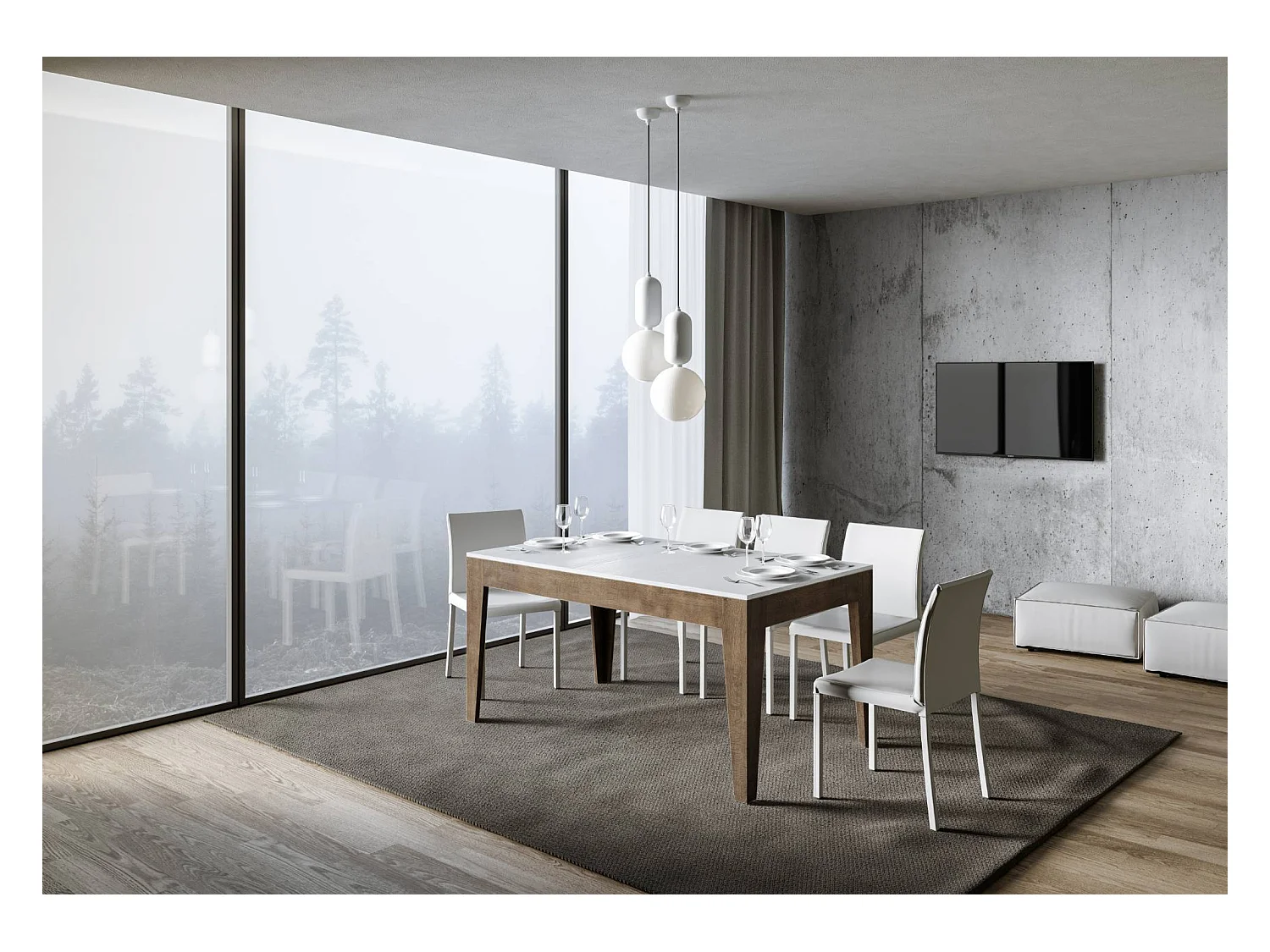 Table extensible 90x160/220 cm Cico Mix dessus Frêne Blanc cadre Noyer