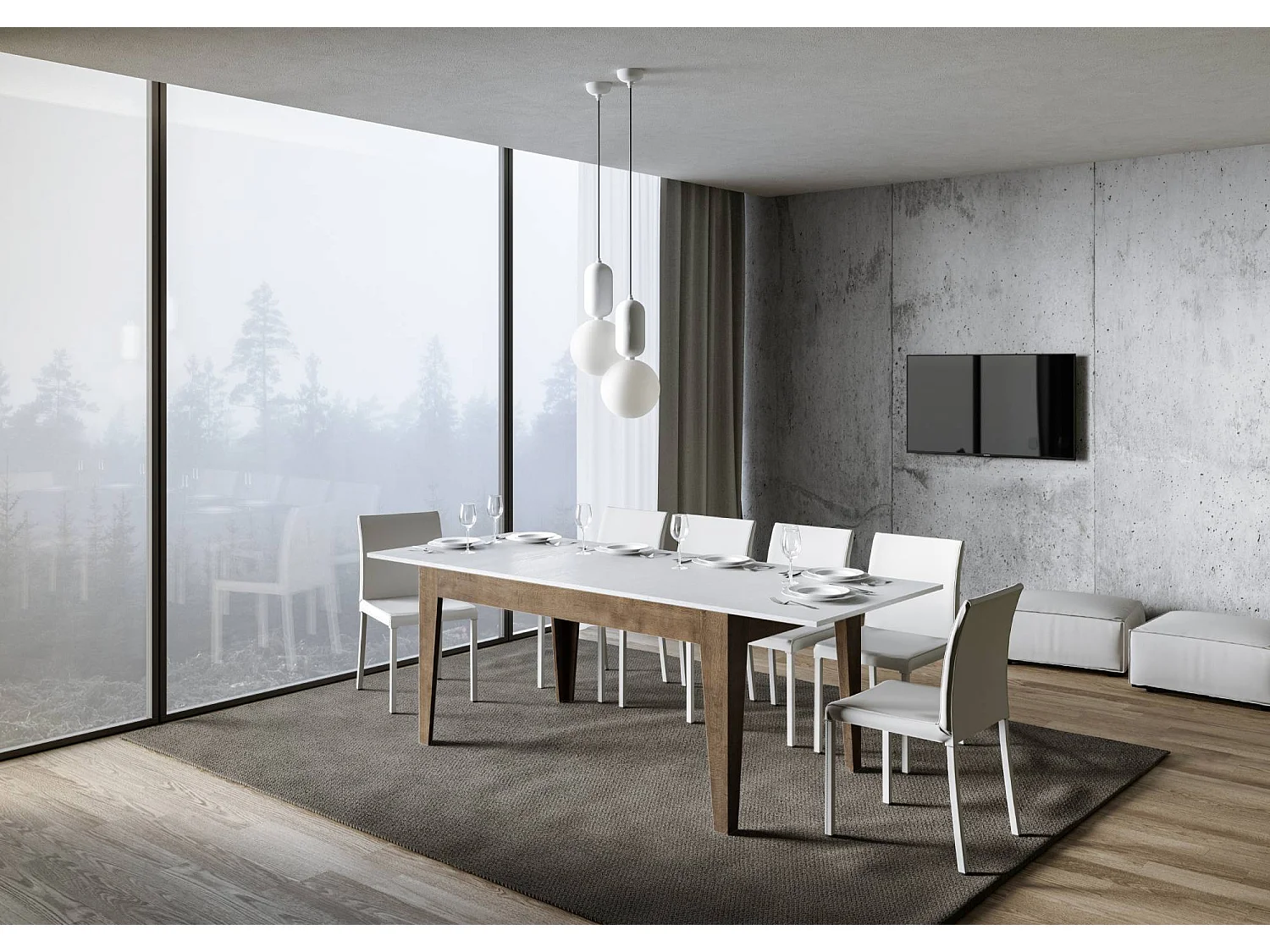 Table extensible 90x160/220 cm Cico Mix dessus Frêne Blanc cadre Noyer