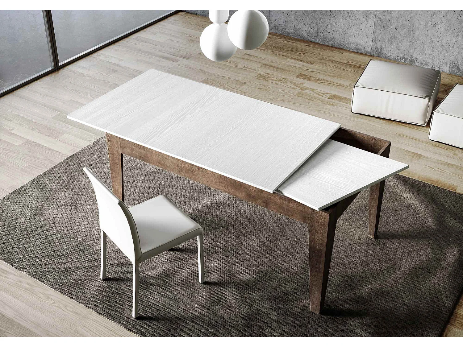Table extensible 90x160/220 cm Cico Mix dessus Frêne Blanc cadre Noyer