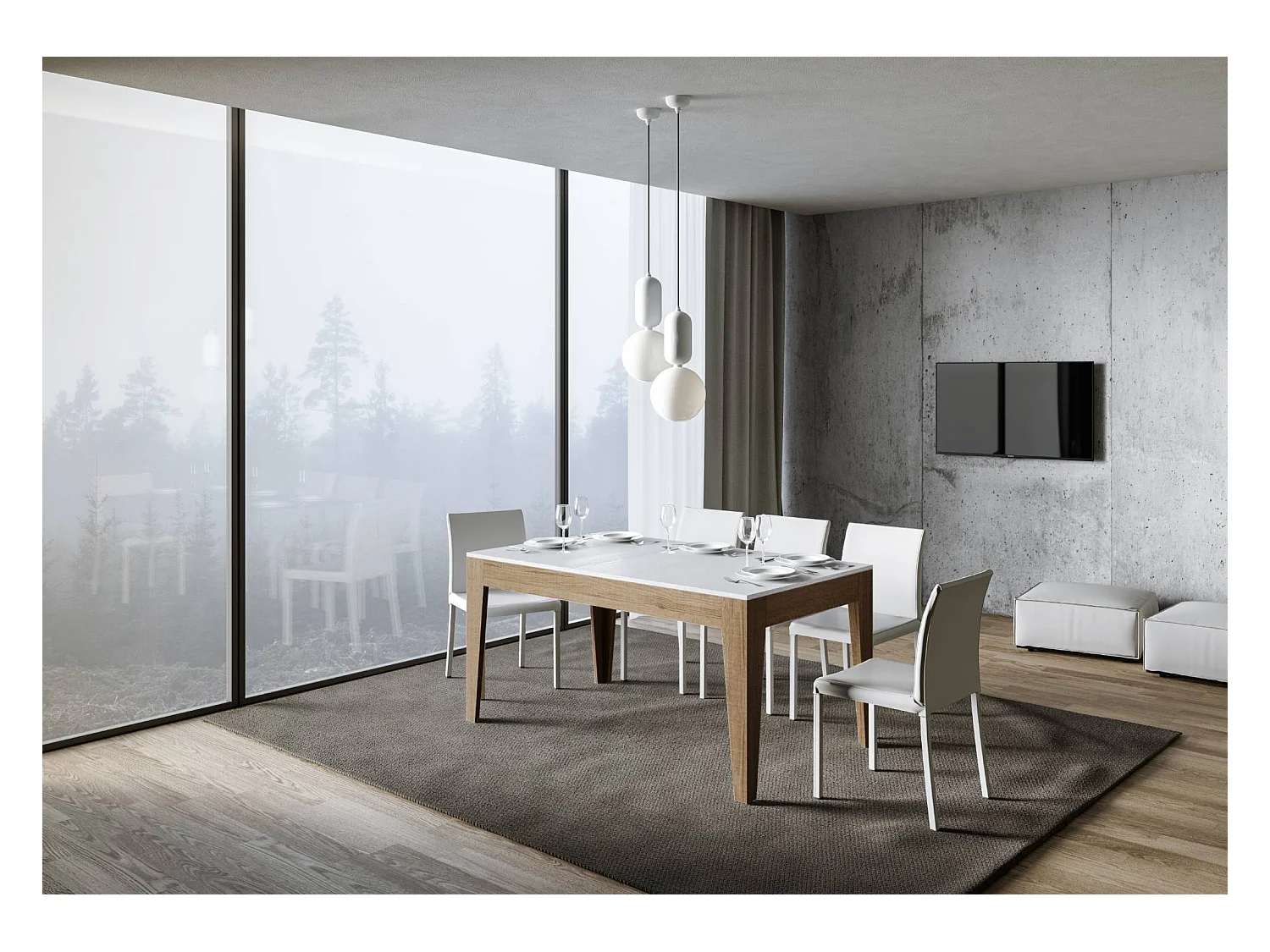 Table extensible 90x160/220 cm Cico Mix dessus Frêne Blanc cadre Chêne Nature