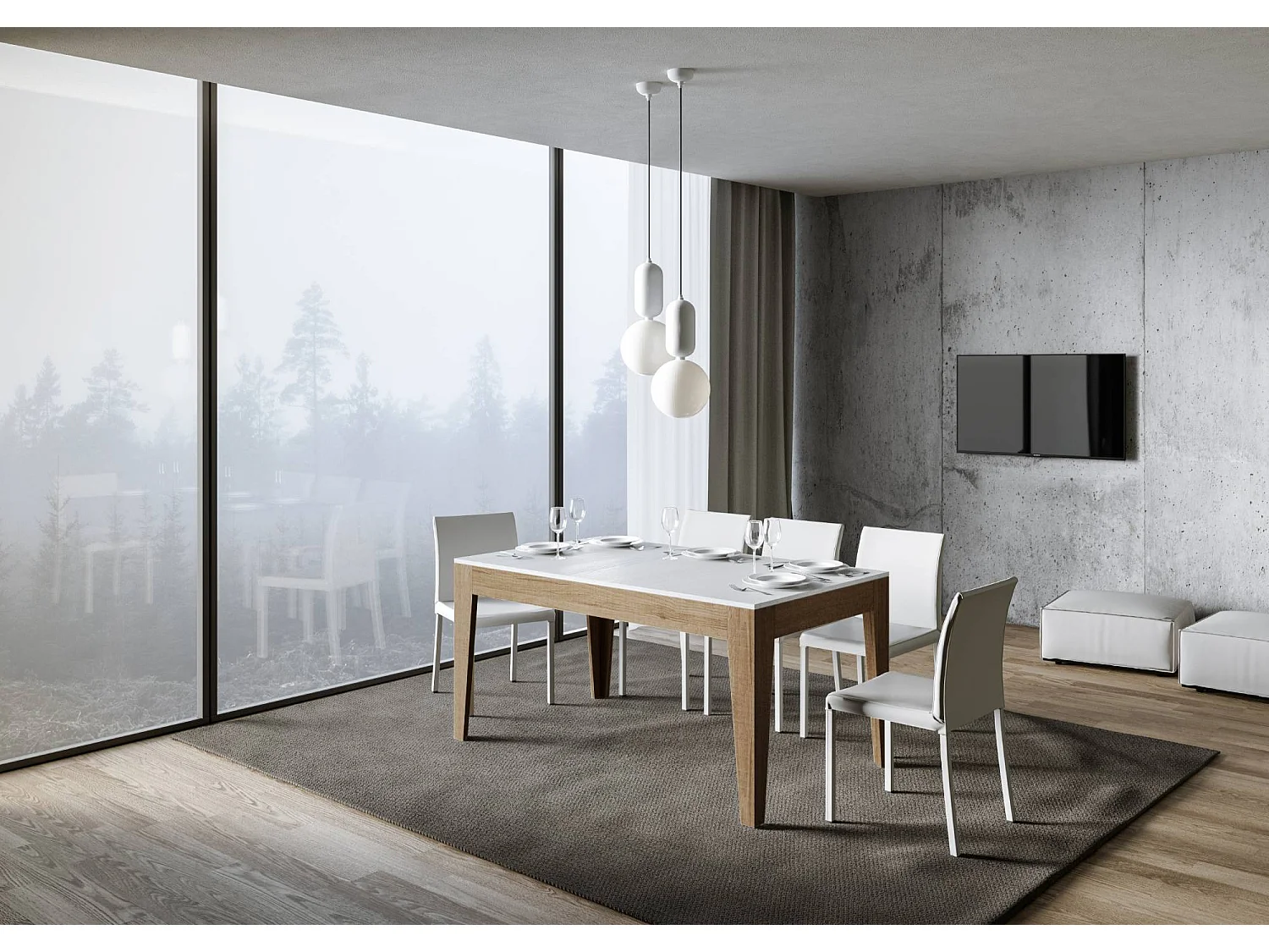 Table extensible 90x160/220 cm Cico Mix dessus Frêne Blanc cadre Chêne Nature