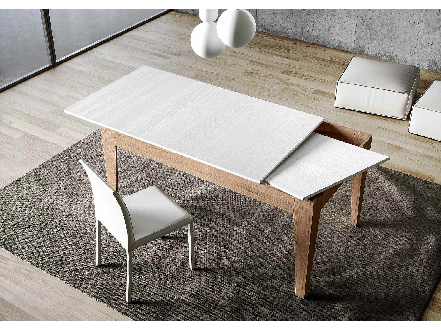 Table extensible 90x160/220 cm Cico Mix dessus Frêne Blanc cadre Chêne Nature