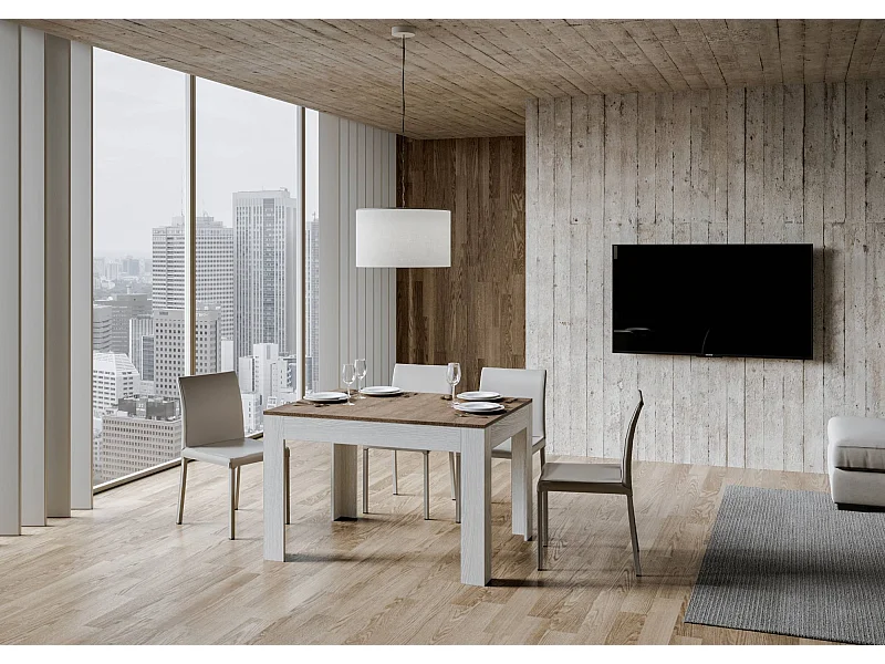 Table extensible 90x120/180 cm Bibi Mix dessus Noyer cadre Frêne Blanc