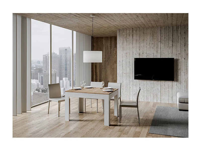 Ausziehtisch 90x120/180 cm Bibi Mix Hauptplatte Eiche Natur Tischbasis Esche weiß