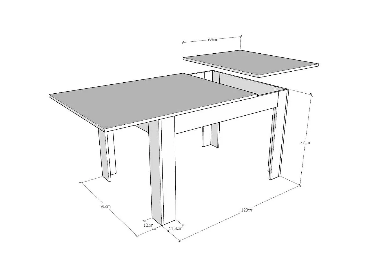 Uitschuifbare tafel 90x120/180 cm Bibi Mix blad structuur antraciet - ondersteuning structuur wit
