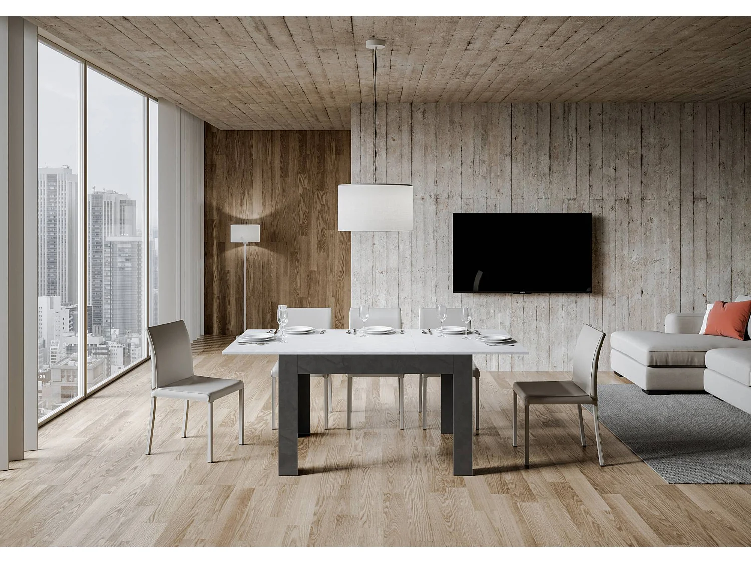 Table extensible 90x120/180 cm Bibi Mix dessus Blanc Spatulé cadre Anthracite Spatulé