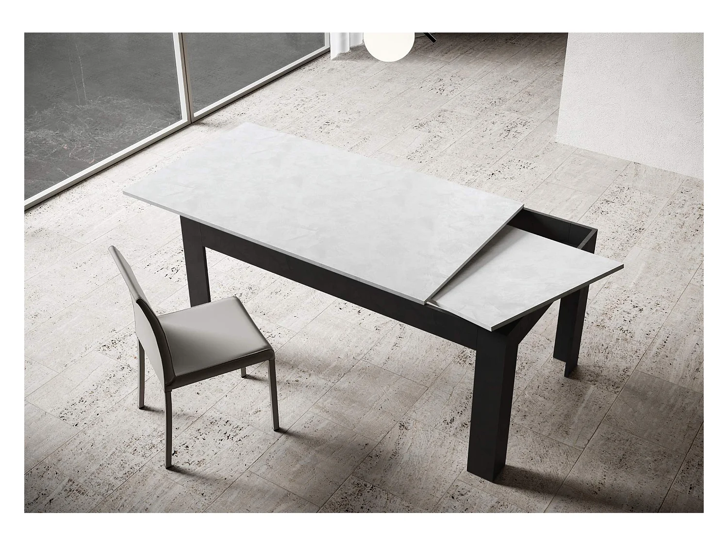 Tavolo allungabile 90x120/180 cm Bibi Mix piano bianco spatolato - base antracite spatolato