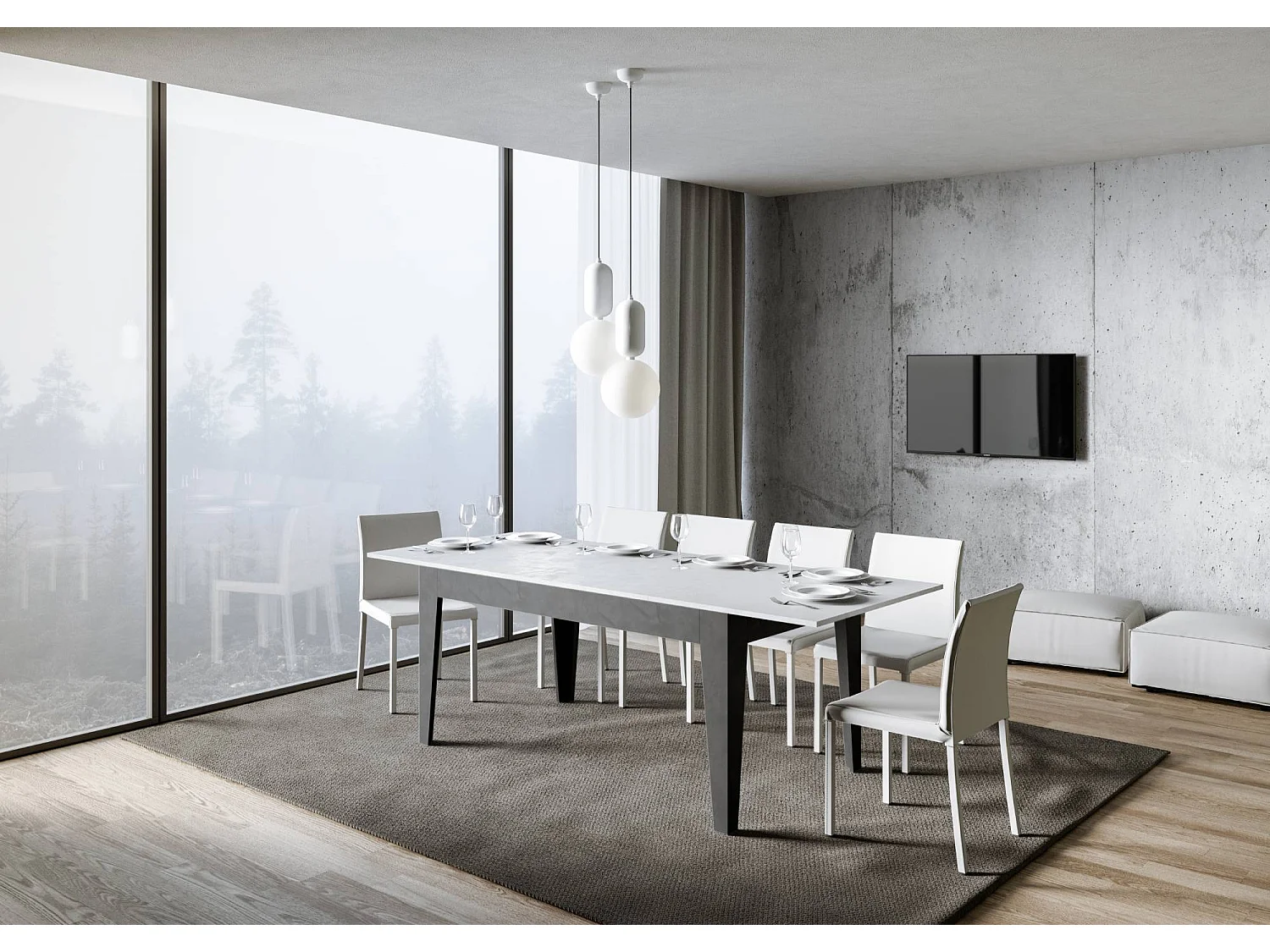 Uitschuifbare tafel 90x160/220 cm Cico Mix blad structuur wit - ondersteuning structuur antraciet