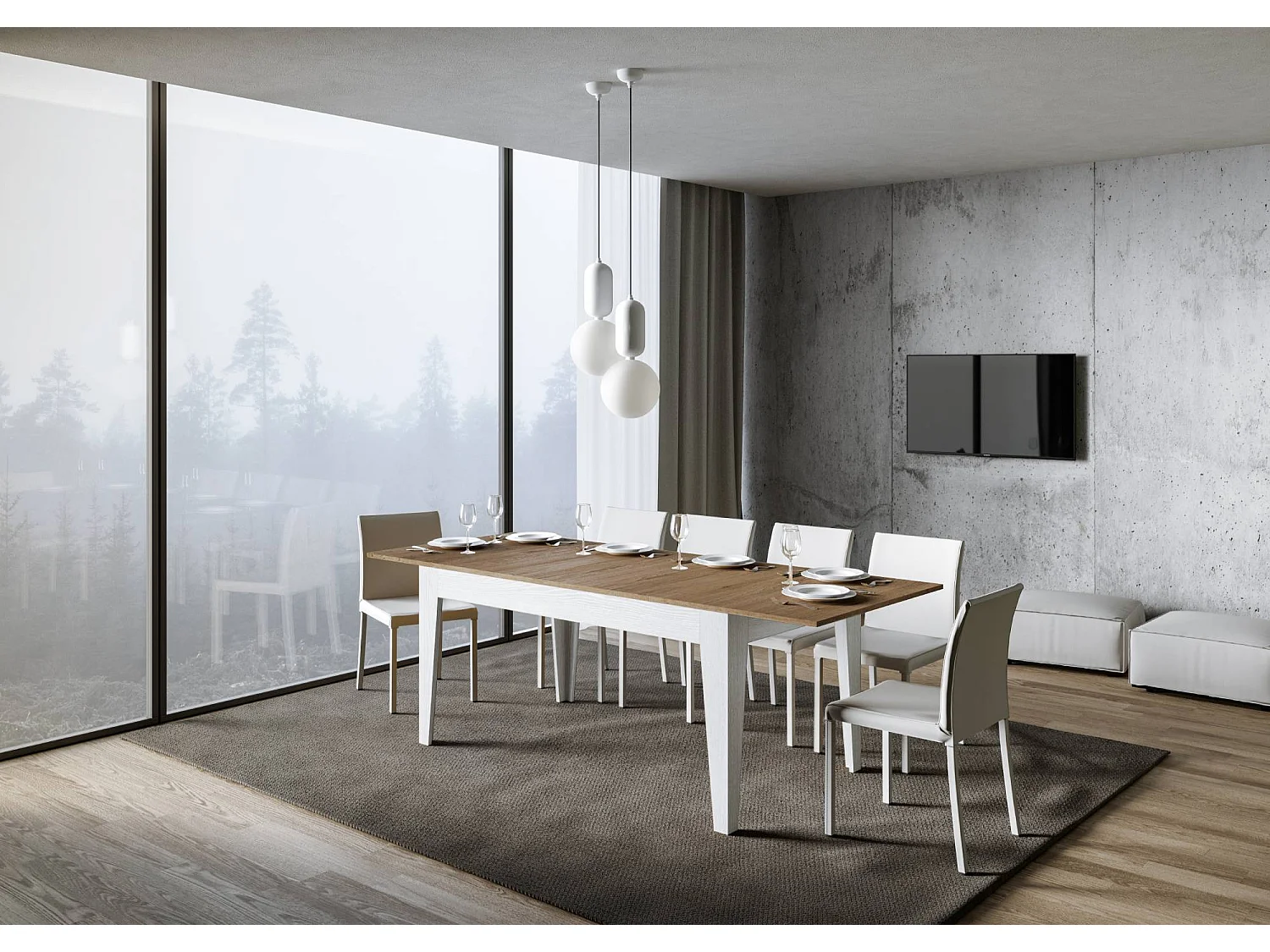 Mesa extensible 90x160/220 cm Cico Mix tapa Roble Natural patas Fresno Blanco