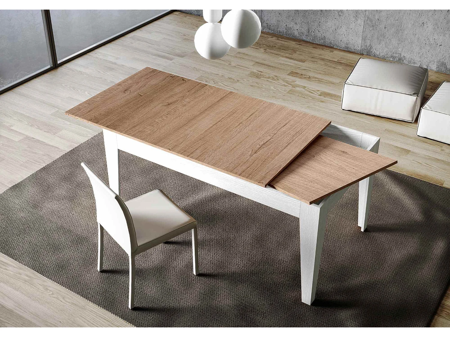 Table extensible 90x160/220 cm Cico Mix dessus Chêne Nature cadre Frêne Blanc