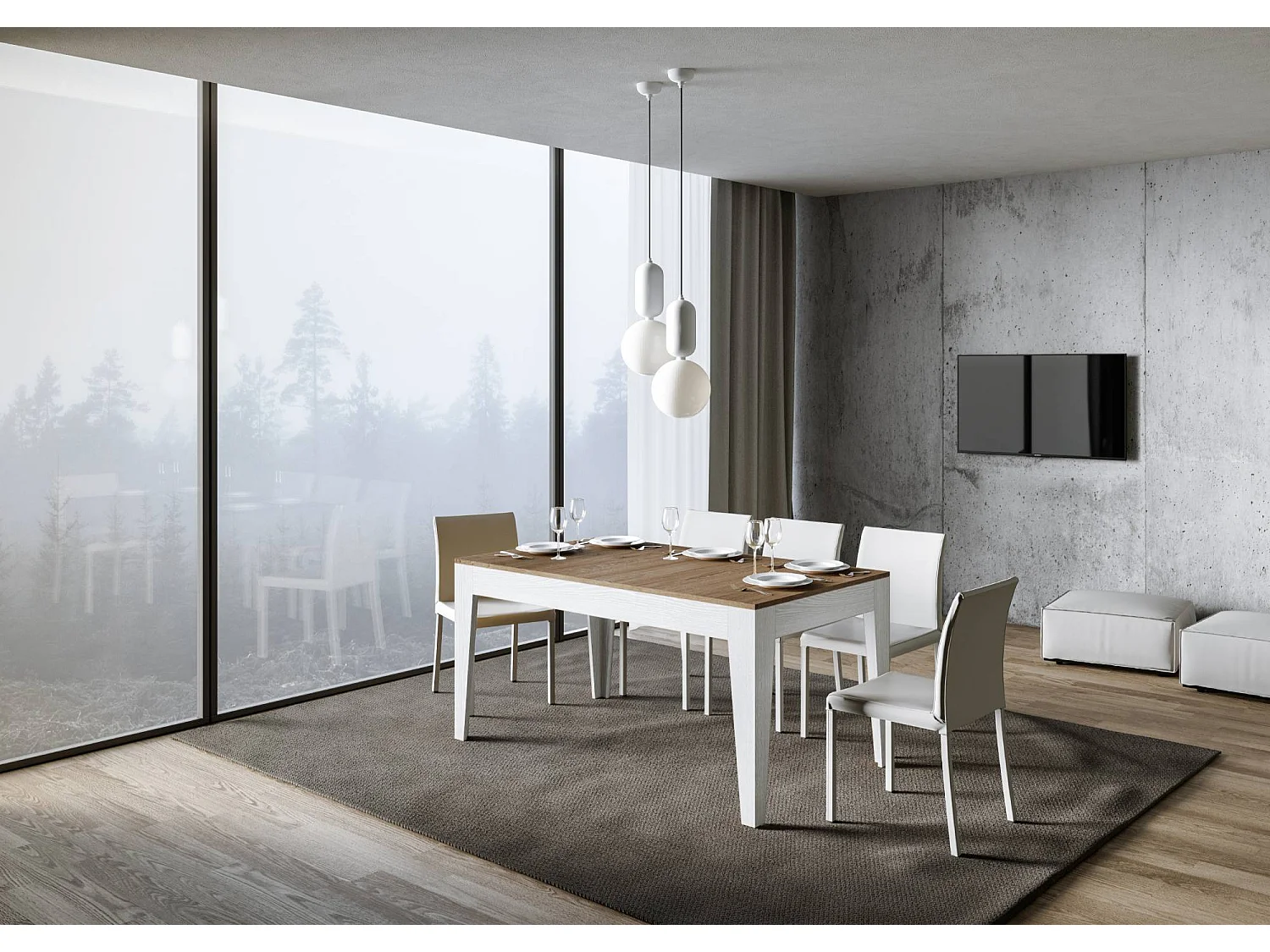 Table extensible 90x160/220 cm Cico Mix dessus Chêne Nature cadre Frêne Blanc