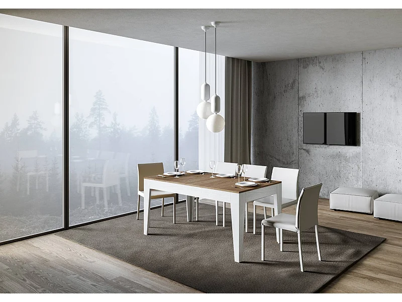 Table extensible 90x160/220 cm Cico Mix dessus Chêne Nature cadre Frêne Blanc