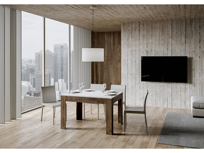 Tavolo allungabile 90x120/180 cm Bibi Mix piano bianco frassino - base noce