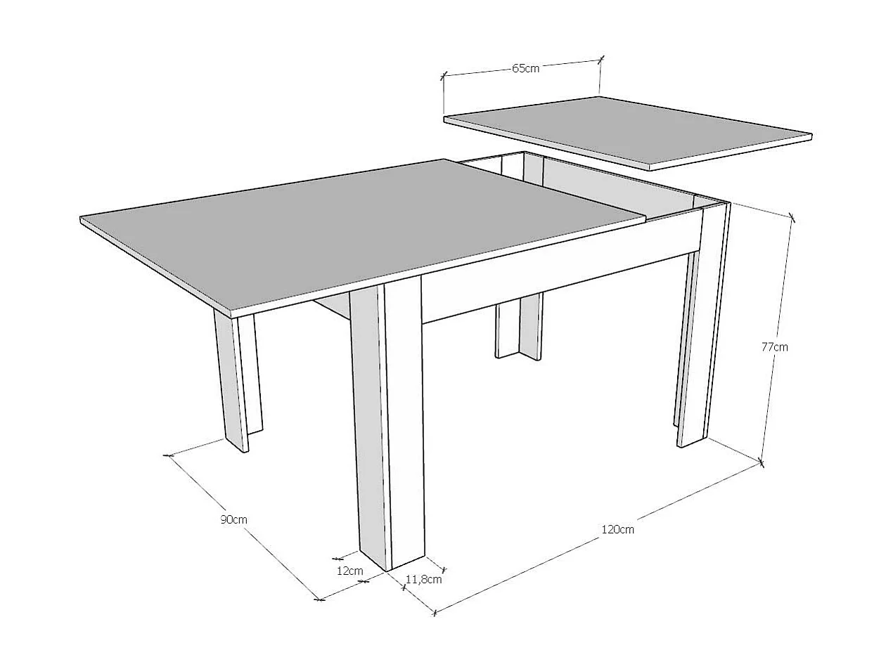 Tavolo allungabile 90x120/180 cm Bibi Mix piano bianco frassino - base quercia natura