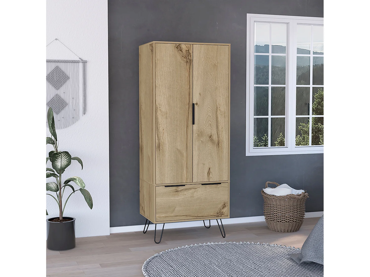 Armoire Augusta, avec 1 tiroir et des pieds en Épingle à cheveux Dune
