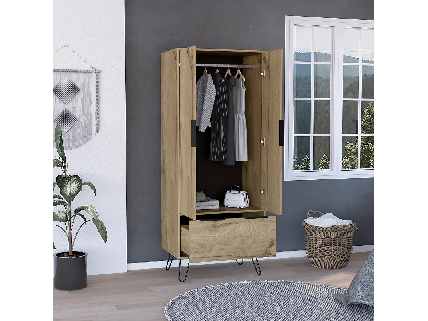 Armoire Augusta, avec 1 tiroir et des pieds en Épingle à cheveux Dune