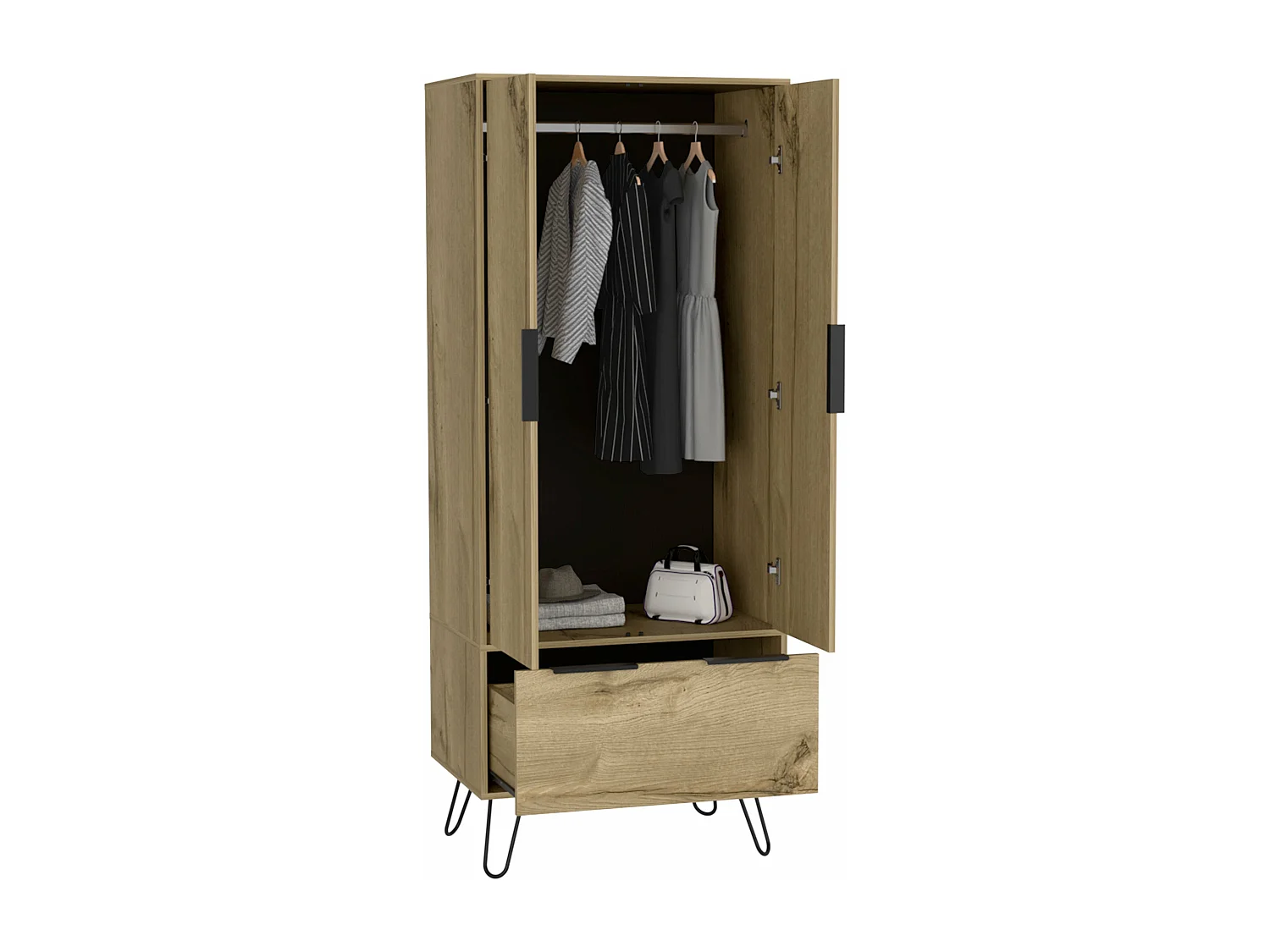 Armoire Augusta, avec 1 tiroir et des pieds en Épingle à cheveux Dune