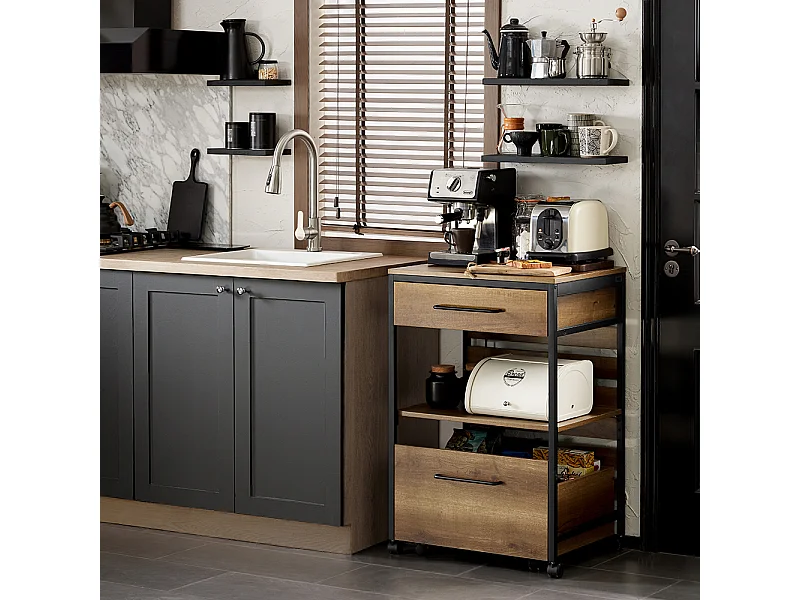 Carrello Portavivande Con 1 Cassa Portaoggetti Estraibile Carrello Da Cucina Carrello Bar Vintage 60x45x90cm FKW118-PF SoBuy