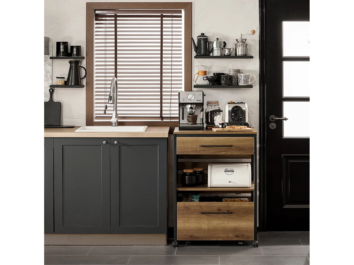 SoBuy FKW118-PF Desserte de Cuisine Roulante Chariot de Cuisine Meuble de Rangement à roulettes Multifonctionnel avec 2 Tiroirs et Etagère