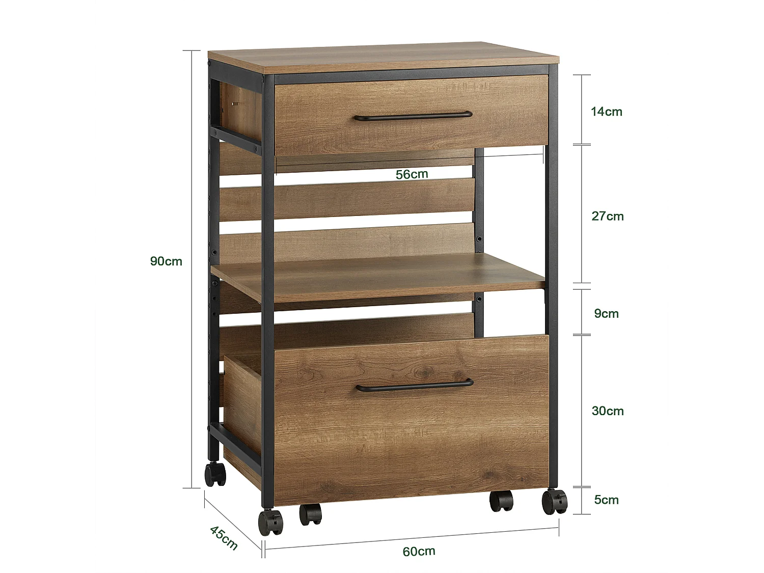 SoBuy FKW118-PF Desserte de Cuisine Roulante Chariot de Cuisine Meuble de Rangement à roulettes Multifonctionnel avec 2 Tiroirs et Etagère