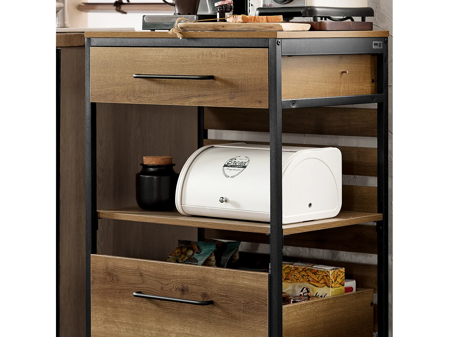 SoBuy FKW118-PF Desserte de Cuisine Roulante Chariot de Cuisine Meuble de Rangement à roulettes Multifonctionnel avec 2 Tiroirs et Etagère